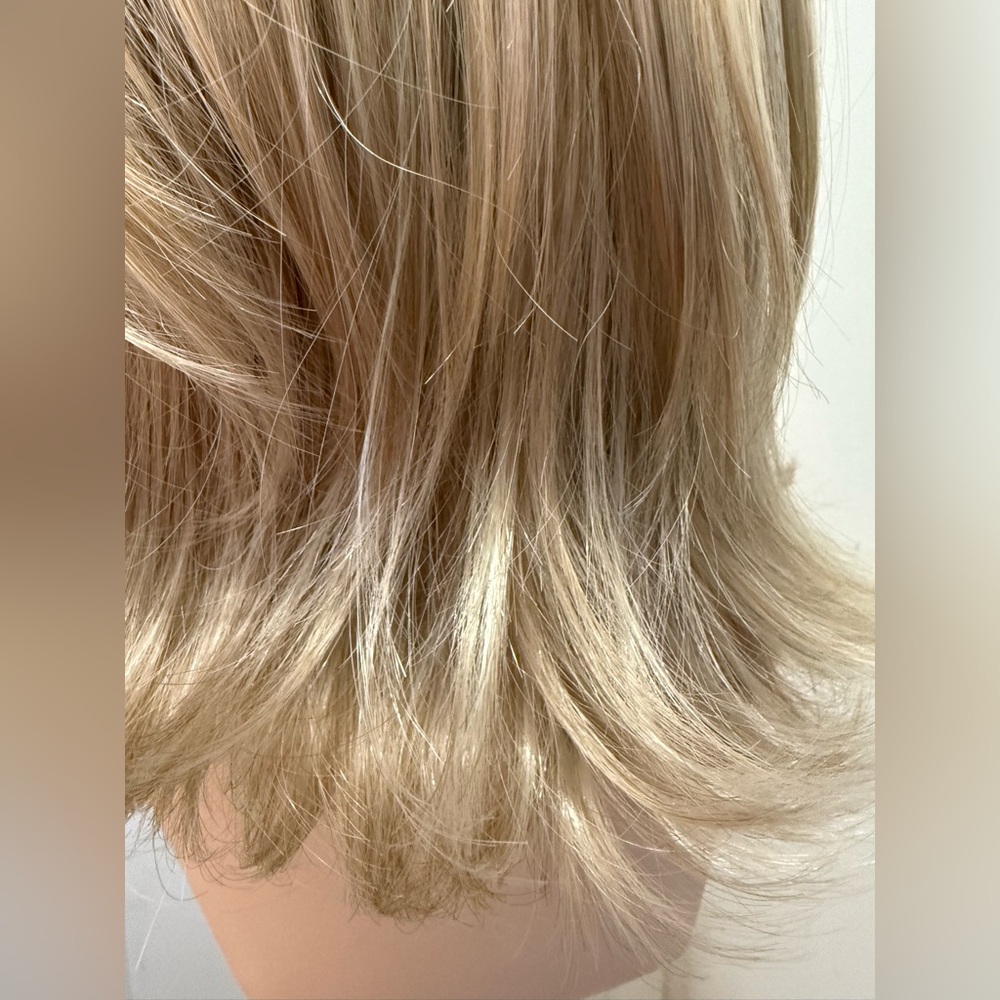 HAIR, 15” Straight/Slight Wave , Center Part, Bangs, Medium Blonde